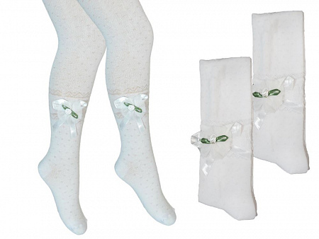 Белые жаккаровые колготки с аксессуаром для девочки   KBS